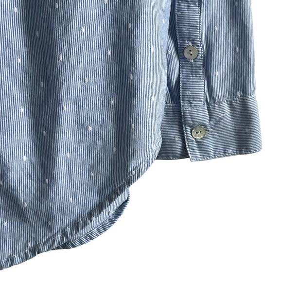 J Jill Top Women Blue Collar Embroidered Dots‎ Pinstripe Button Up Pocket Cotton - Picture 5 of 12